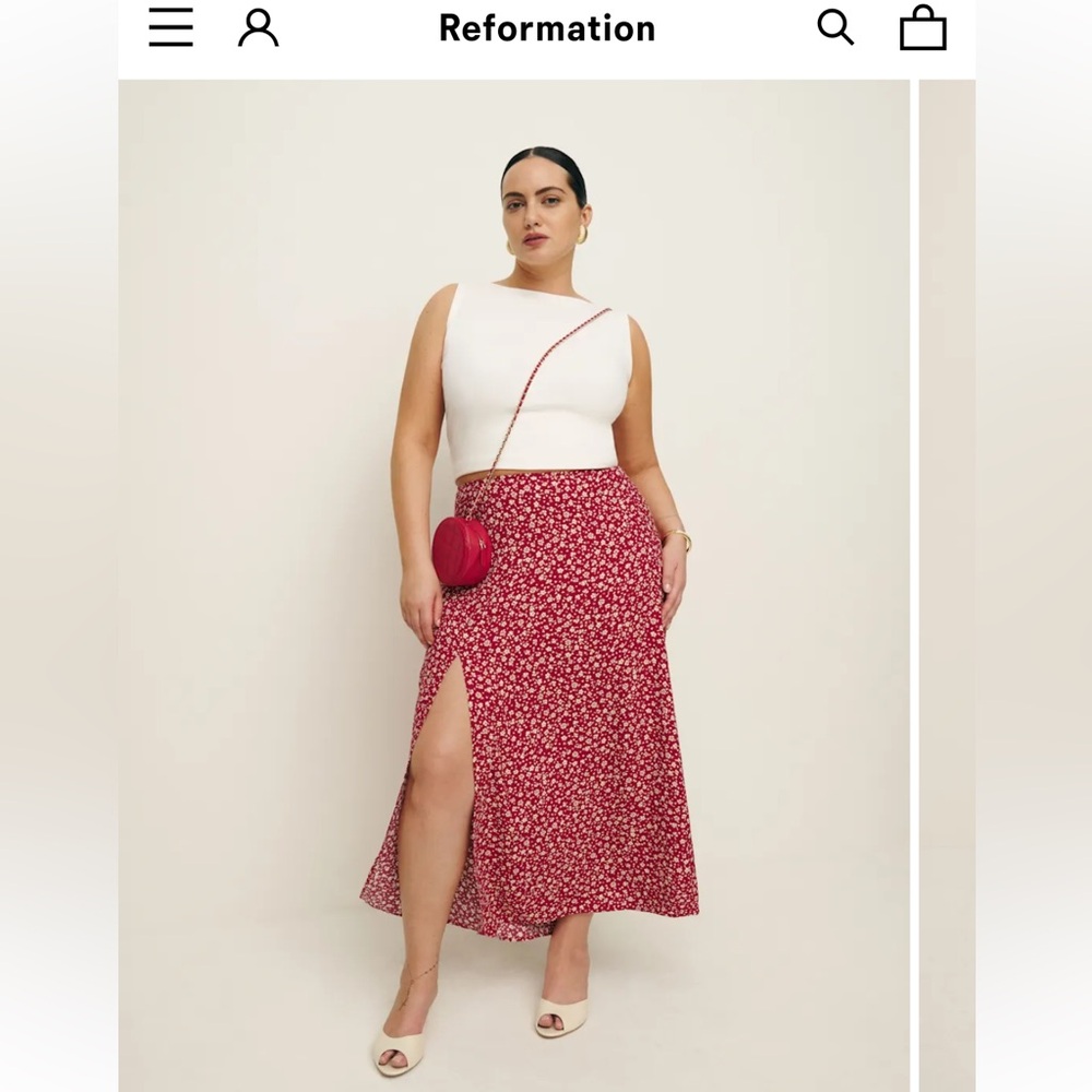 NWT Reformation Red Floral Skirt